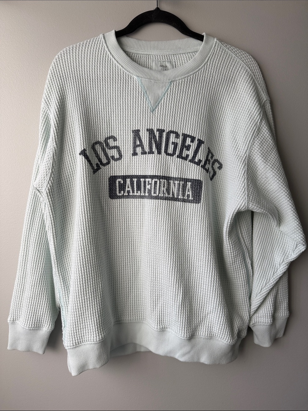 aerie Los Angeles California Waffle Knit Crewneck - Mint Rare graphic cotton S